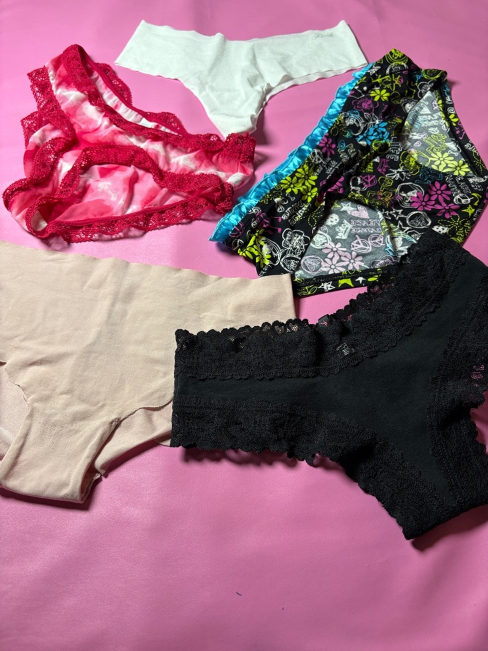 Women's Lace Trim Hipster Panty - Black, White, Pink, Beige, Floral